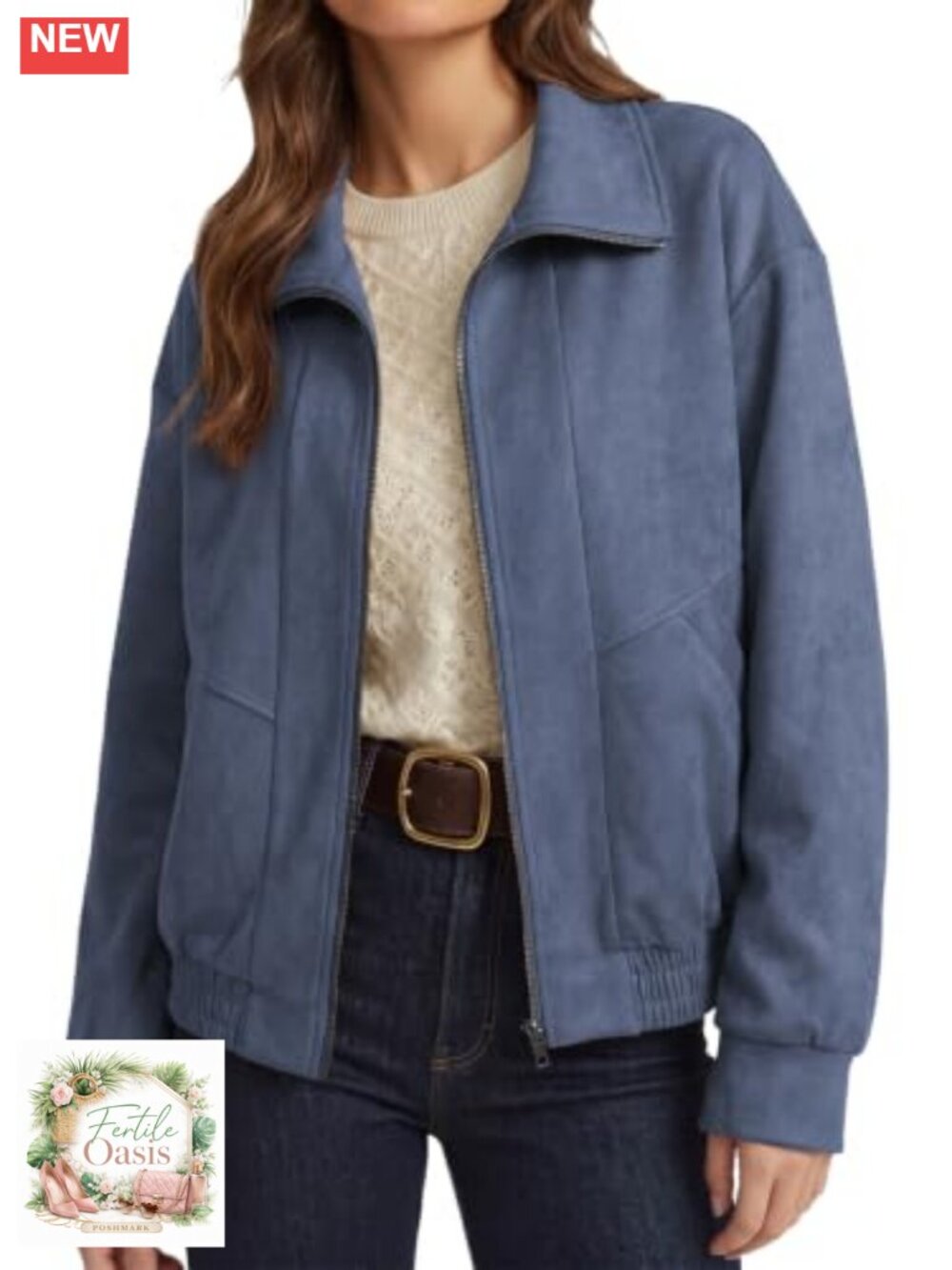 Faux Suede Zip-Up Jacket for Women Loose Fit Casual Coat - Picture 1 of 6
